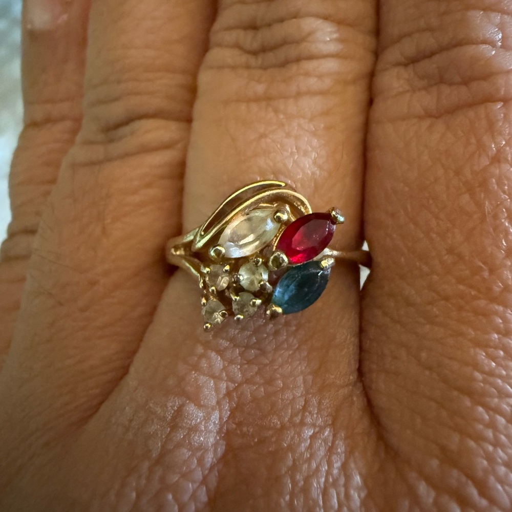 Gold Multi-Stone Ring - Pink, blue and white crystals